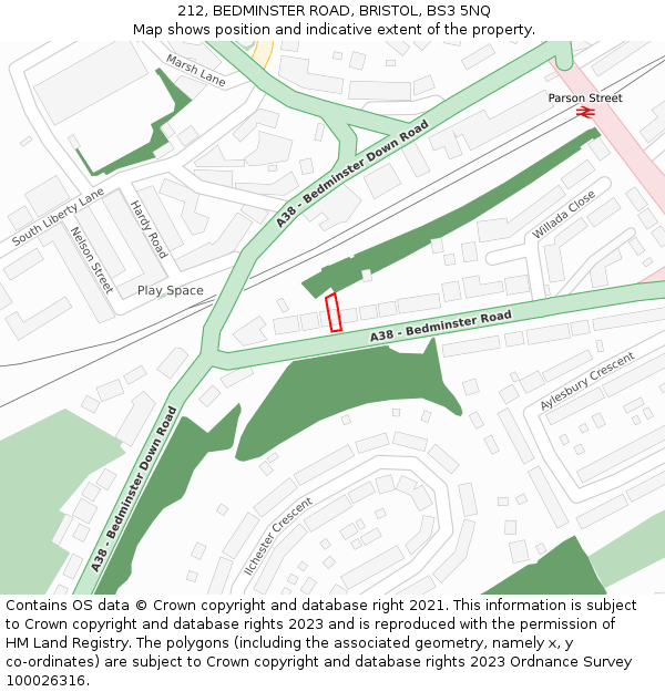 212, BEDMINSTER ROAD, BRISTOL, BS3 5NQ: Location map and indicative extent of plot