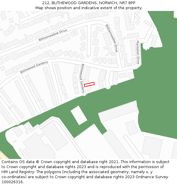 212, BLITHEWOOD GARDENS, NORWICH, NR7 8PP: Location map and indicative extent of plot