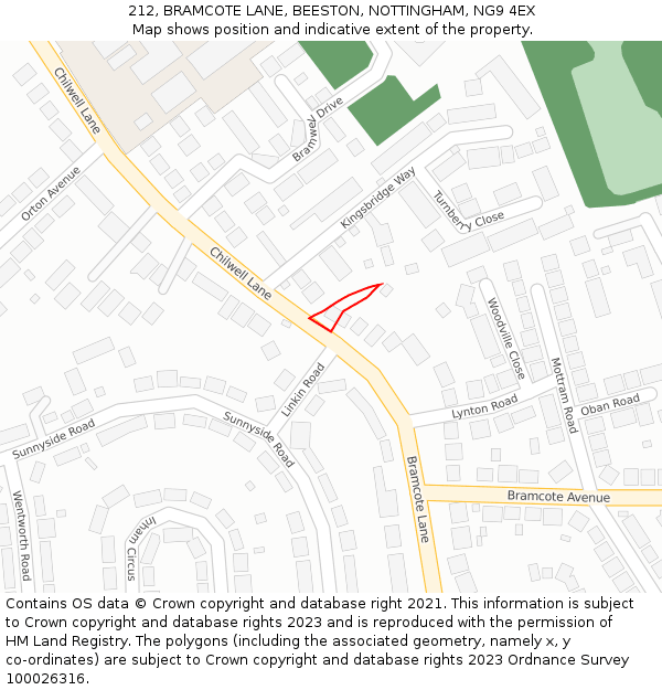 212, BRAMCOTE LANE, BEESTON, NOTTINGHAM, NG9 4EX: Location map and indicative extent of plot