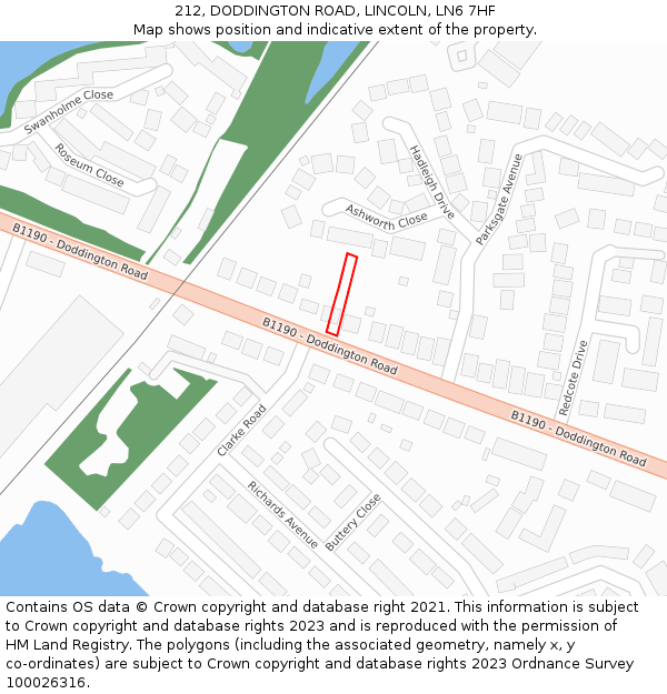 212, DODDINGTON ROAD, LINCOLN, LN6 7HF: Location map and indicative extent of plot