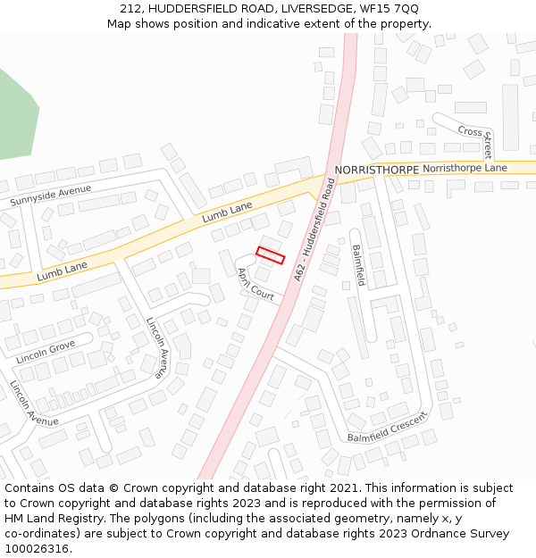 212, HUDDERSFIELD ROAD, LIVERSEDGE, WF15 7QQ: Location map and indicative extent of plot