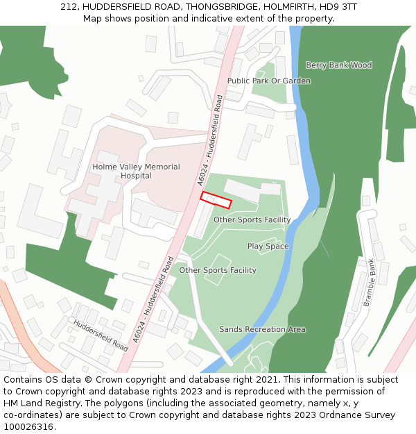 212, HUDDERSFIELD ROAD, THONGSBRIDGE, HOLMFIRTH, HD9 3TT: Location map and indicative extent of plot