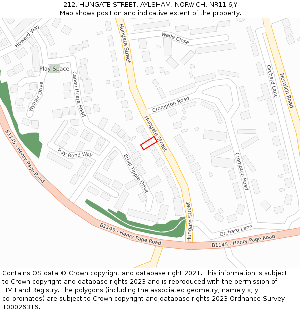212, HUNGATE STREET, AYLSHAM, NORWICH, NR11 6JY: Location map and indicative extent of plot