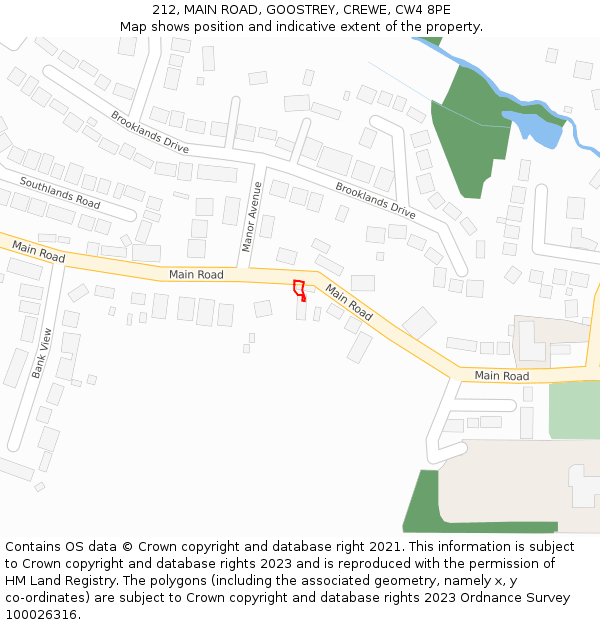 212, MAIN ROAD, GOOSTREY, CREWE, CW4 8PE: Location map and indicative extent of plot