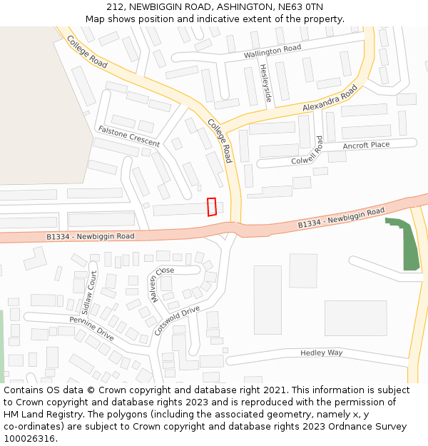212, NEWBIGGIN ROAD, ASHINGTON, NE63 0TN: Location map and indicative extent of plot