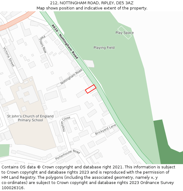 212, NOTTINGHAM ROAD, RIPLEY, DE5 3AZ: Location map and indicative extent of plot