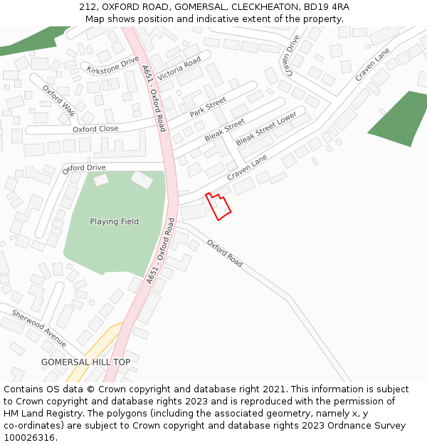 212, OXFORD ROAD, GOMERSAL, CLECKHEATON, BD19 4RA: Location map and indicative extent of plot