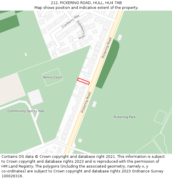 212, PICKERING ROAD, HULL, HU4 7AB: Location map and indicative extent of plot