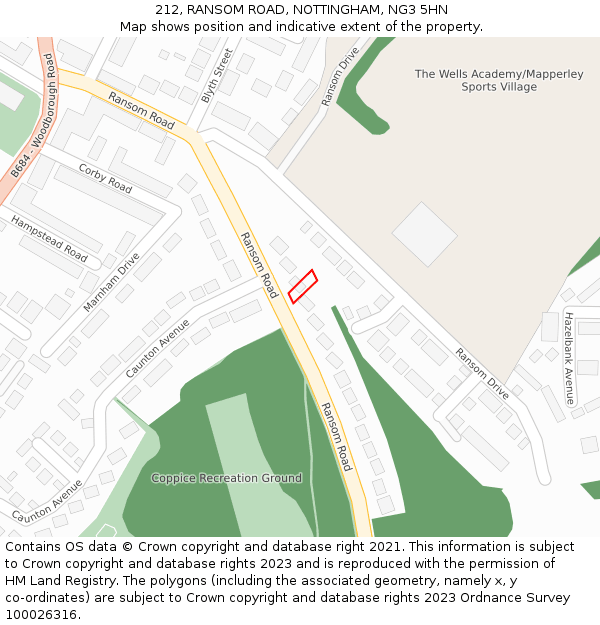 212, RANSOM ROAD, NOTTINGHAM, NG3 5HN: Location map and indicative extent of plot