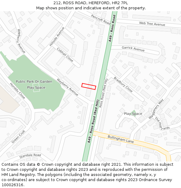 212, ROSS ROAD, HEREFORD, HR2 7PL: Location map and indicative extent of plot