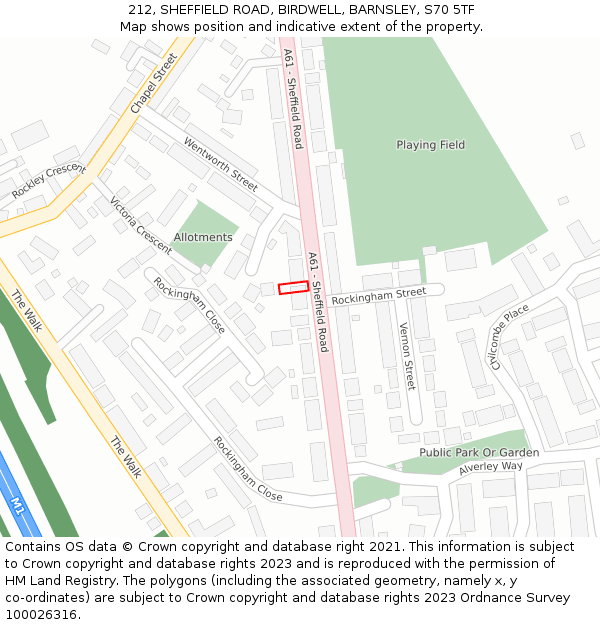 212, SHEFFIELD ROAD, BIRDWELL, BARNSLEY, S70 5TF: Location map and indicative extent of plot