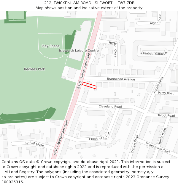 212, TWICKENHAM ROAD, ISLEWORTH, TW7 7DR: Location map and indicative extent of plot