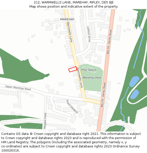 212, WARMWELLS LANE, MAREHAY, RIPLEY, DE5 8JE: Location map and indicative extent of plot