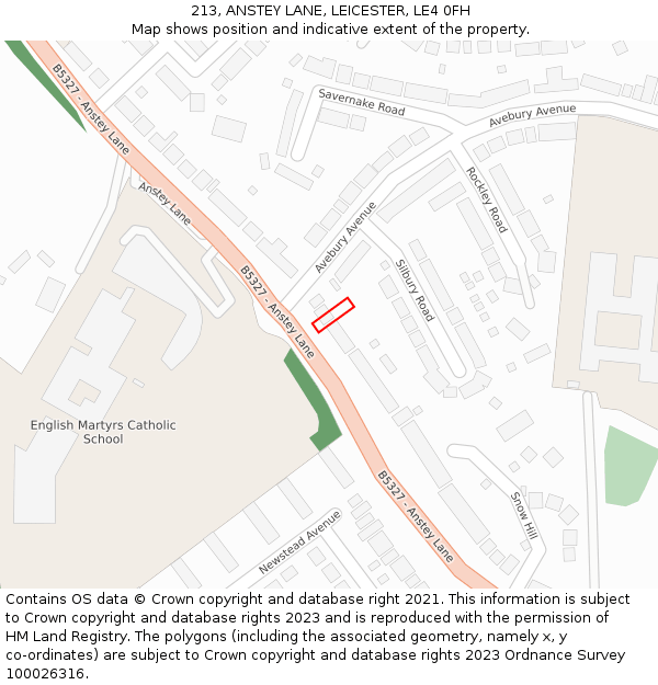 213, ANSTEY LANE, LEICESTER, LE4 0FH: Location map and indicative extent of plot