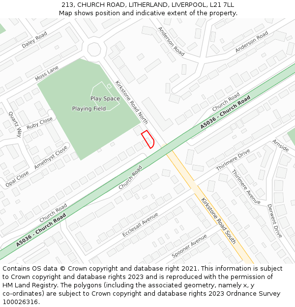 213, CHURCH ROAD, LITHERLAND, LIVERPOOL, L21 7LL: Location map and indicative extent of plot