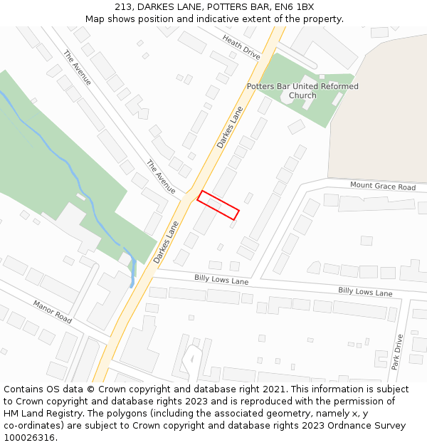 213, DARKES LANE, POTTERS BAR, EN6 1BX: Location map and indicative extent of plot
