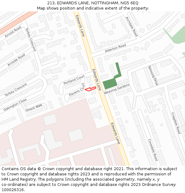 213, EDWARDS LANE, NOTTINGHAM, NG5 6EQ: Location map and indicative extent of plot