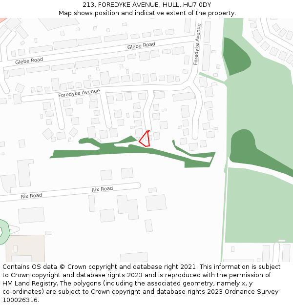 213, FOREDYKE AVENUE, HULL, HU7 0DY: Location map and indicative extent of plot