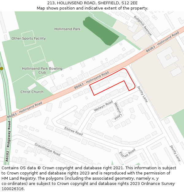 213, HOLLINSEND ROAD, SHEFFIELD, S12 2EE: Location map and indicative extent of plot