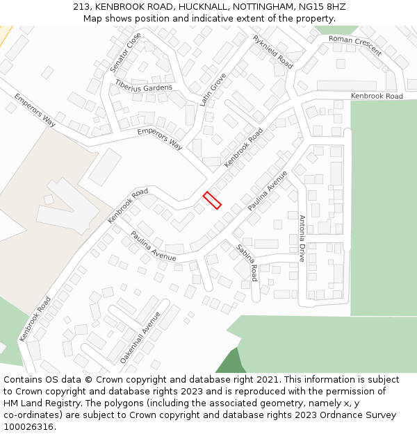 213, KENBROOK ROAD, HUCKNALL, NOTTINGHAM, NG15 8HZ: Location map and indicative extent of plot