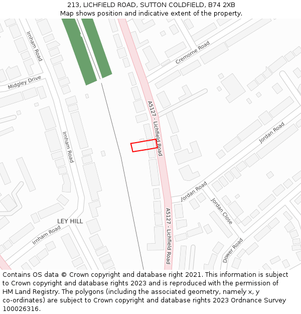 213, LICHFIELD ROAD, SUTTON COLDFIELD, B74 2XB: Location map and indicative extent of plot