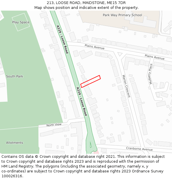 213, LOOSE ROAD, MAIDSTONE, ME15 7DR: Location map and indicative extent of plot