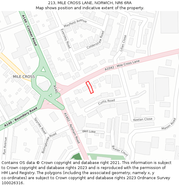 213, MILE CROSS LANE, NORWICH, NR6 6RA: Location map and indicative extent of plot