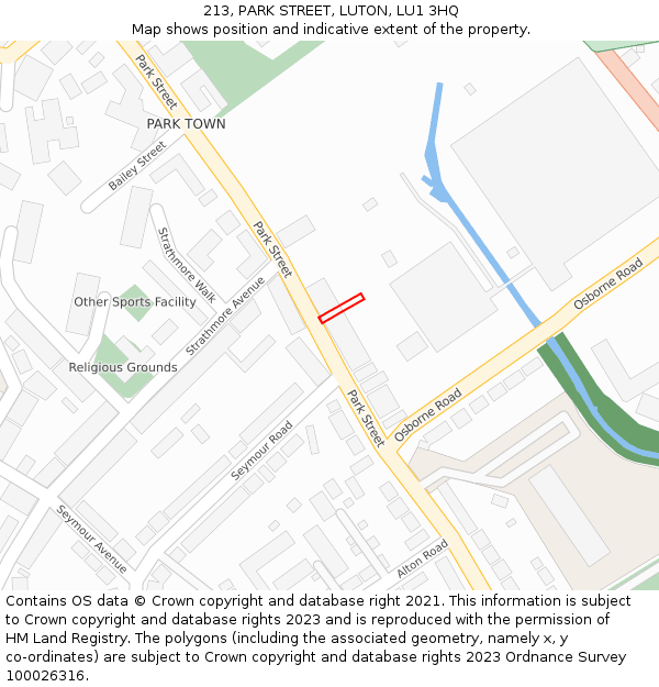 213, PARK STREET, LUTON, LU1 3HQ: Location map and indicative extent of plot