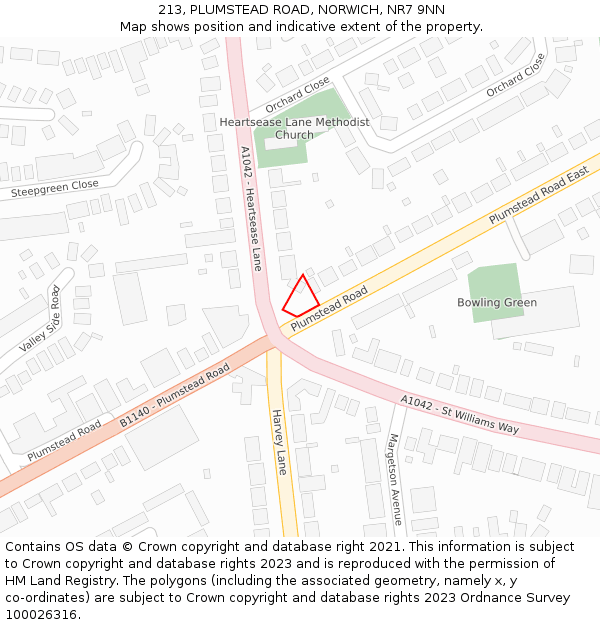 213, PLUMSTEAD ROAD, NORWICH, NR7 9NN: Location map and indicative extent of plot