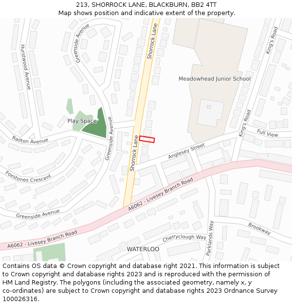 213, SHORROCK LANE, BLACKBURN, BB2 4TT: Location map and indicative extent of plot