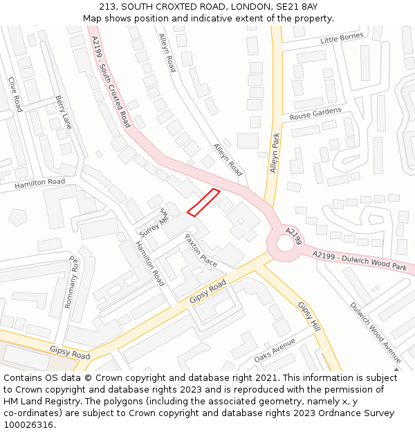 213, SOUTH CROXTED ROAD, LONDON, SE21 8AY: Location map and indicative extent of plot
