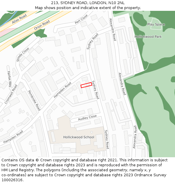 213, SYDNEY ROAD, LONDON, N10 2NL: Location map and indicative extent of plot