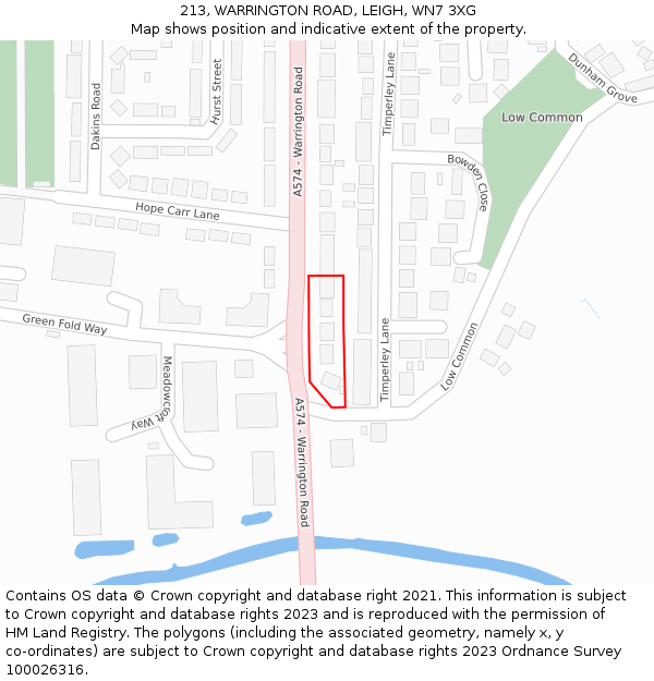 213, WARRINGTON ROAD, LEIGH, WN7 3XG: Location map and indicative extent of plot
