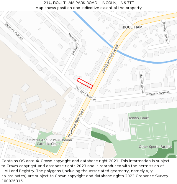 214, BOULTHAM PARK ROAD, LINCOLN, LN6 7TE: Location map and indicative extent of plot