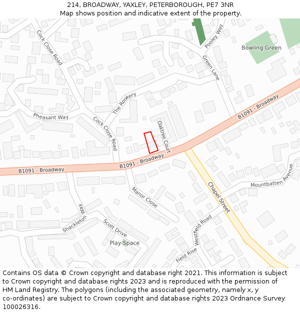 214, BROADWAY, YAXLEY, PETERBOROUGH, PE7 3NR: Location map and indicative extent of plot