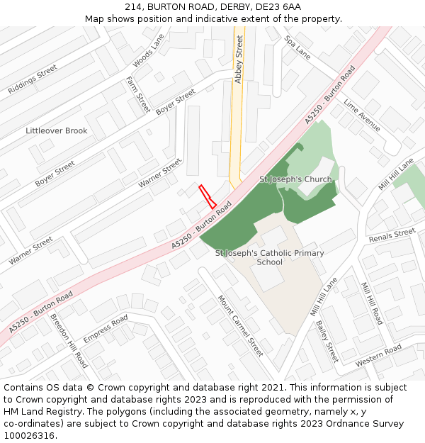 214, BURTON ROAD, DERBY, DE23 6AA: Location map and indicative extent of plot