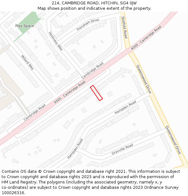 214, CAMBRIDGE ROAD, HITCHIN, SG4 0JW: Location map and indicative extent of plot