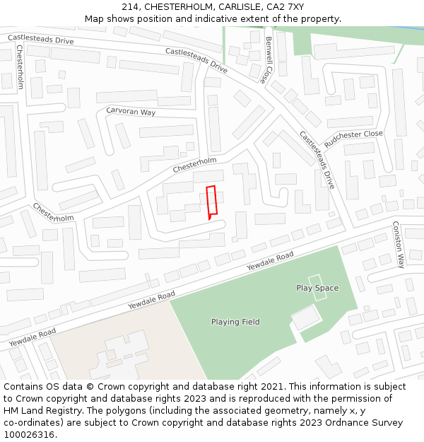 214, CHESTERHOLM, CARLISLE, CA2 7XY: Location map and indicative extent of plot