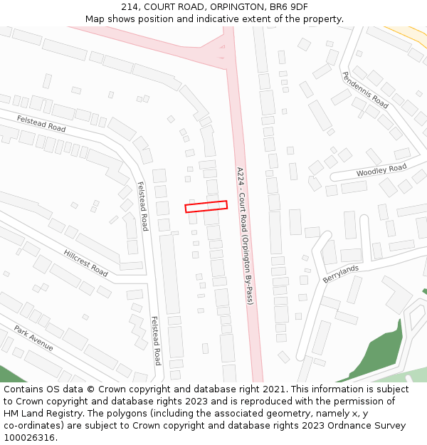 214, COURT ROAD, ORPINGTON, BR6 9DF: Location map and indicative extent of plot