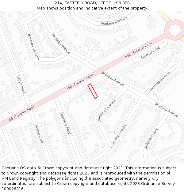 214, EASTERLY ROAD, LEEDS, LS8 3ER: Location map and indicative extent of plot