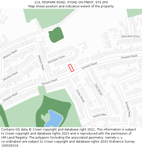 214, FENPARK ROAD, STOKE-ON-TRENT, ST4 2PA: Location map and indicative extent of plot