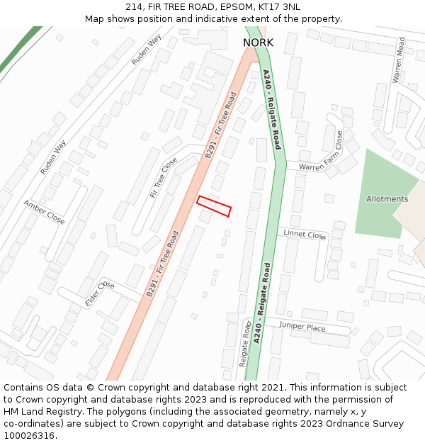 214, FIR TREE ROAD, EPSOM, KT17 3NL: Location map and indicative extent of plot