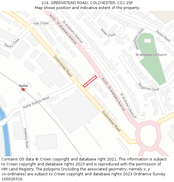 214, GREENSTEAD ROAD, COLCHESTER, CO1 2SF: Location map and indicative extent of plot
