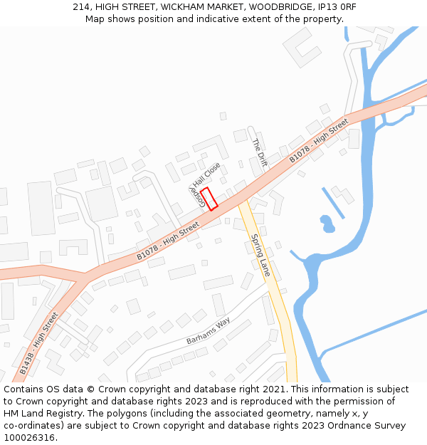 214, HIGH STREET, WICKHAM MARKET, WOODBRIDGE, IP13 0RF: Location map and indicative extent of plot
