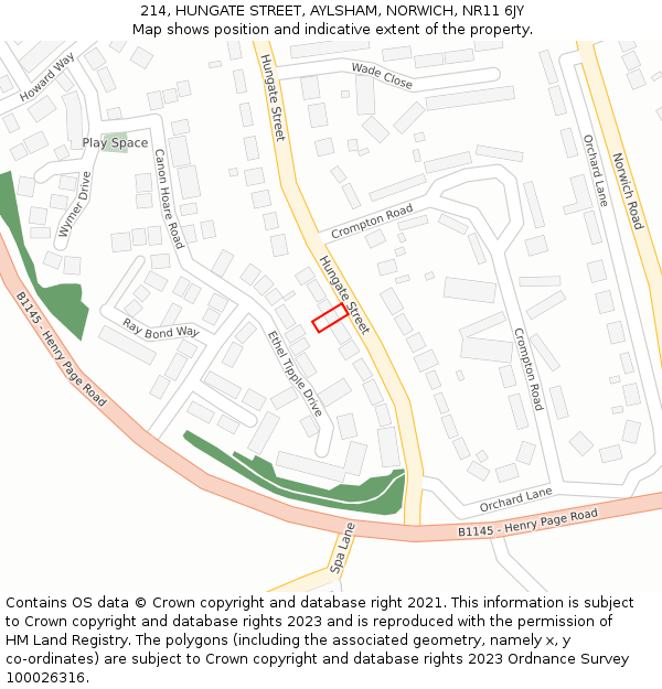 214, HUNGATE STREET, AYLSHAM, NORWICH, NR11 6JY: Location map and indicative extent of plot