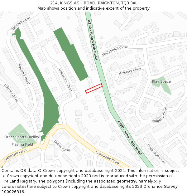214, KINGS ASH ROAD, PAIGNTON, TQ3 3XL: Location map and indicative extent of plot