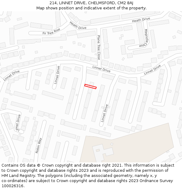 214, LINNET DRIVE, CHELMSFORD, CM2 8AJ: Location map and indicative extent of plot