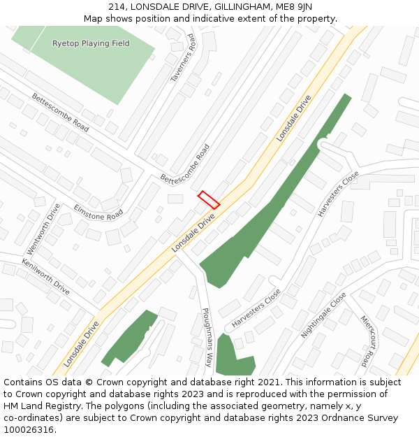 214, LONSDALE DRIVE, GILLINGHAM, ME8 9JN: Location map and indicative extent of plot