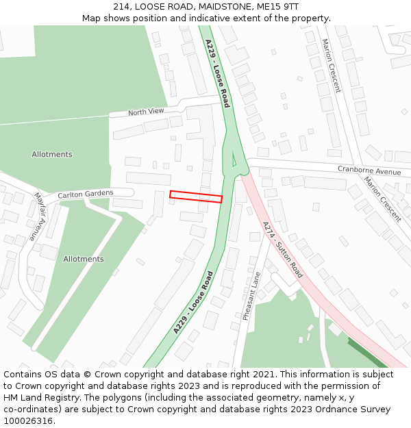 214, LOOSE ROAD, MAIDSTONE, ME15 9TT: Location map and indicative extent of plot