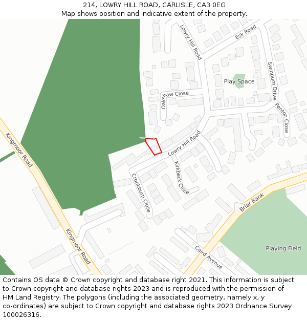 214, LOWRY HILL ROAD, CARLISLE, CA3 0EG: Location map and indicative extent of plot